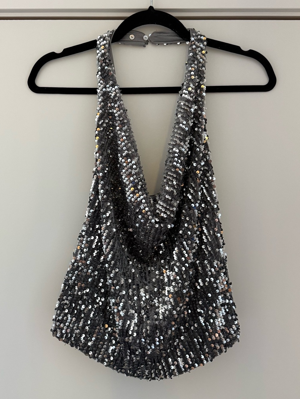 H&M Silver Sequin Draped Halter Tank